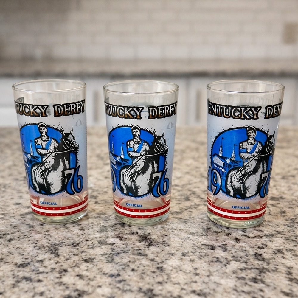 1976 Kentucky Derby‎ Glasses Mint Julep Set of 3 Official Souvenir Harry Stevens